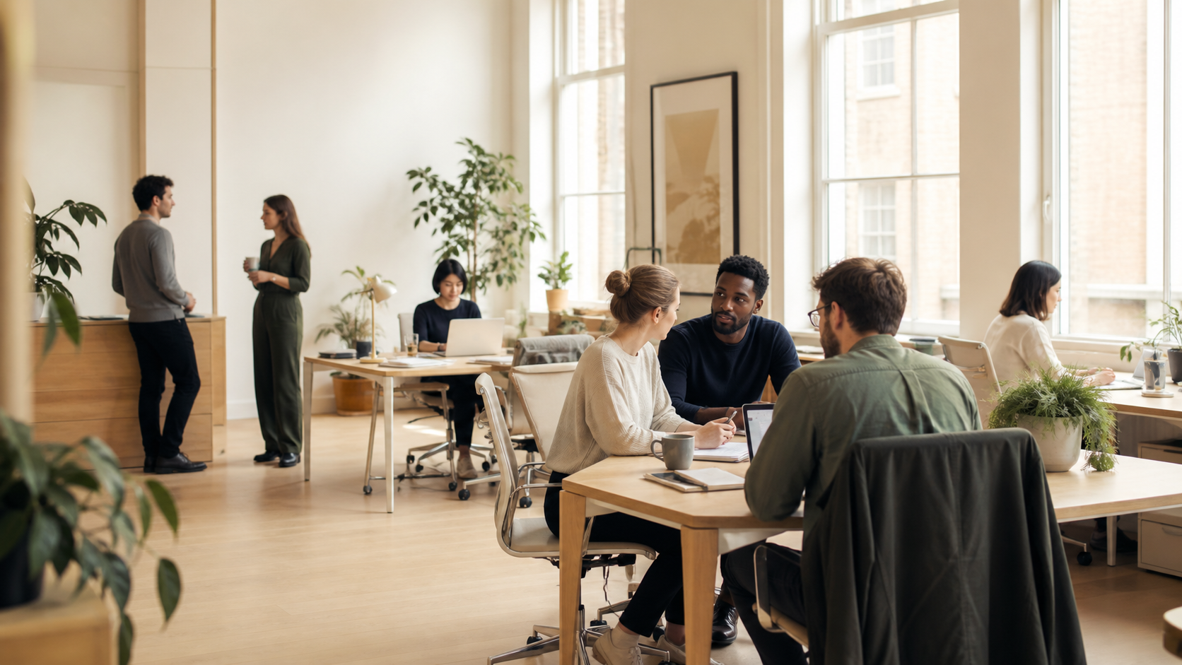 A bright modern office where a startup team is working together
